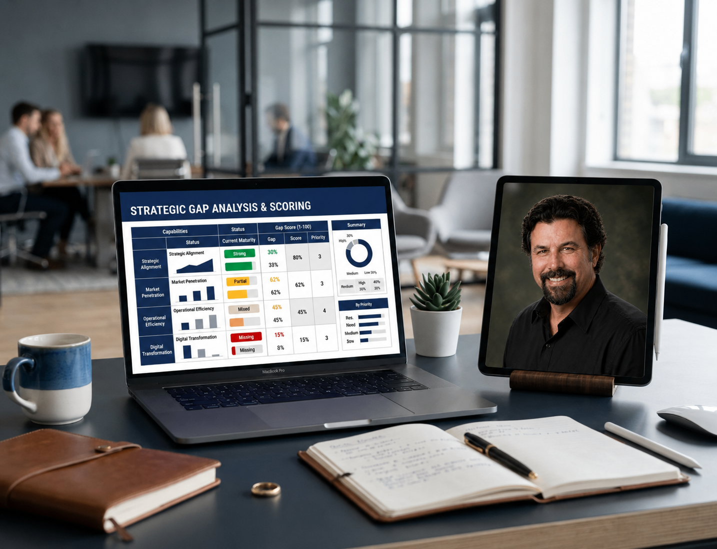 Visual Gap Analysis report and premium business portrait mockup